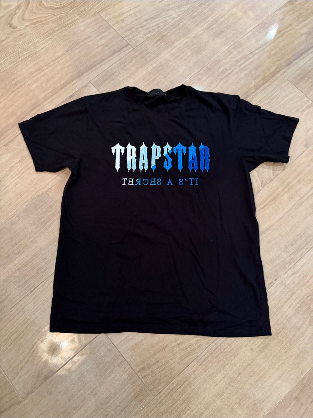 Trapstar Black Tee with Blue Fuzzy Gradient Logo
